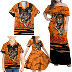 Personalized Wests Tigers ANZAC Tribute Family Matching Off Shoulder Maxi Dress and Hawaiian Shirt Poppy Field Soldier Silhouette Aboriginal Rugby Mascot