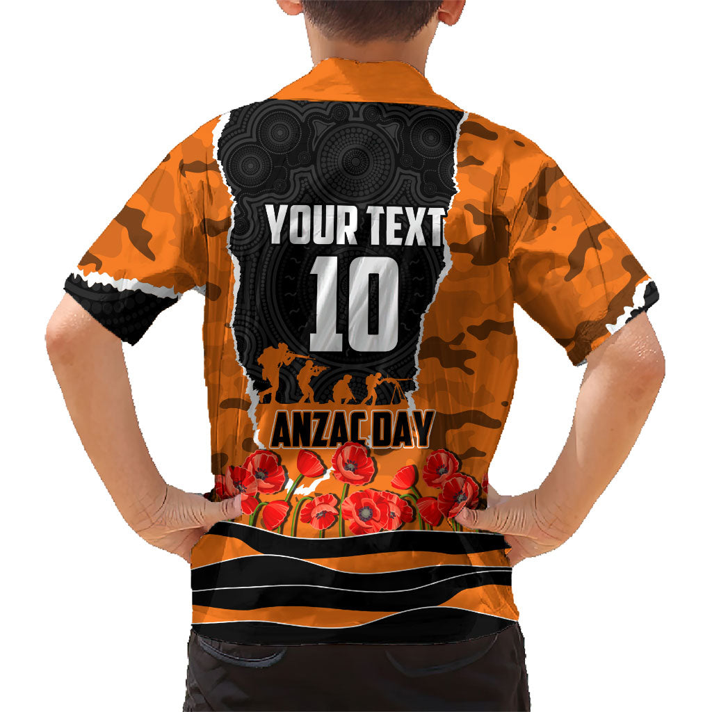 Personalized Wests Tigers ANZAC Tribute Family Matching Off Shoulder Maxi Dress and Hawaiian Shirt Poppy Field Soldier Silhouette Aboriginal Rugby Mascot