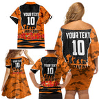 Personalized Wests Tigers ANZAC Tribute Family Matching Off Shoulder Short Dress and Hawaiian Shirt Poppy Field Soldier Silhouette Aboriginal Rugby Mascot