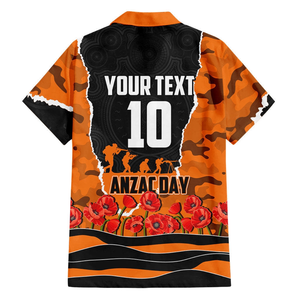 Personalized Wests Tigers ANZAC Tribute Family Matching Puletasi and Hawaiian Shirt Poppy Field Soldier Silhouette Aboriginal Rugby Mascot