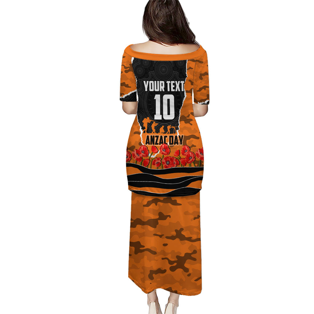 Personalized Wests Tigers ANZAC Tribute Family Matching Puletasi and Hawaiian Shirt Poppy Field Soldier Silhouette Aboriginal Rugby Mascot