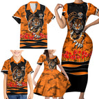 Personalized Wests Tigers ANZAC Tribute Family Matching Short Sleeve Bodycon Dress and Hawaiian Shirt Poppy Field Soldier Silhouette Aboriginal Rugby Mascot