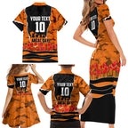 Personalized Wests Tigers ANZAC Tribute Family Matching Short Sleeve Bodycon Dress and Hawaiian Shirt Poppy Field Soldier Silhouette Aboriginal Rugby Mascot