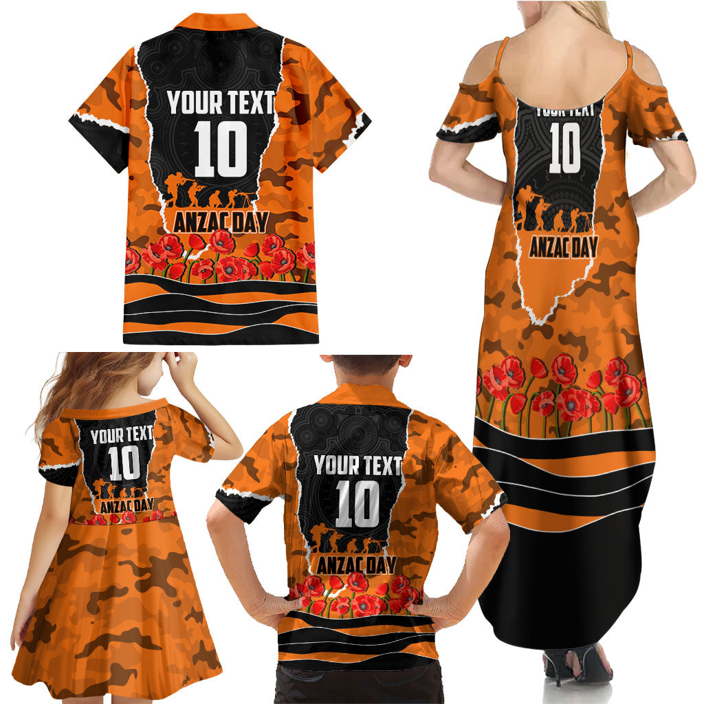 Personalized Wests Tigers ANZAC Tribute Family Matching Summer Maxi Dress and Hawaiian Shirt Poppy Field Soldier Silhouette Aboriginal Rugby Mascot