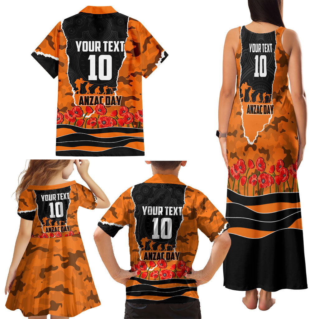 Personalized Wests Tigers ANZAC Tribute Family Matching Tank Maxi Dress and Hawaiian Shirt Poppy Field Soldier Silhouette Aboriginal Rugby Mascot