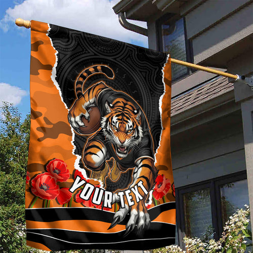 Personalized Wests Tigers ANZAC Tribute Garden Flag Poppy Field Soldier Silhouette Aboriginal Rugby Mascot