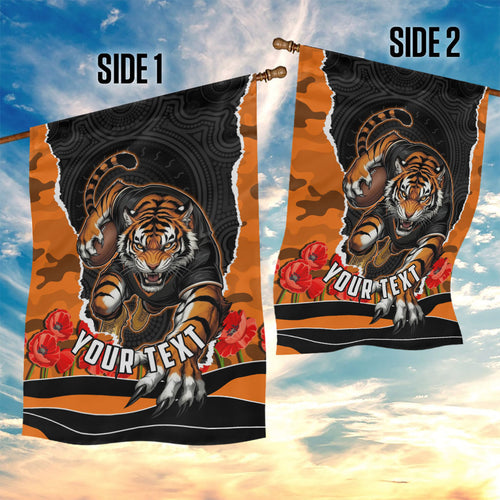 Personalized Wests Tigers ANZAC Tribute Garden Flag Poppy Field Soldier Silhouette Aboriginal Rugby Mascot