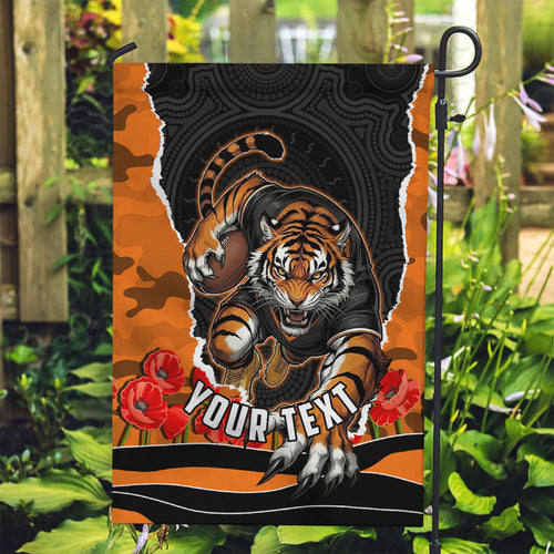 Personalized Wests Tigers ANZAC Tribute Garden Flag Poppy Field Soldier Silhouette Aboriginal Rugby Mascot