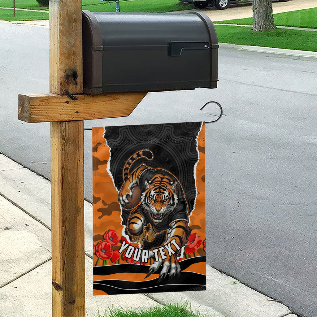 Personalized Wests Tigers ANZAC Tribute Garden Flag Poppy Field Soldier Silhouette Aboriginal Rugby Mascot