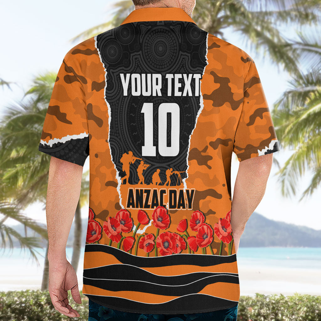 Personalized Wests Tigers ANZAC Tribute Hawaiian Shirt Poppy Field Soldier Silhouette Aboriginal Rugby Mascot