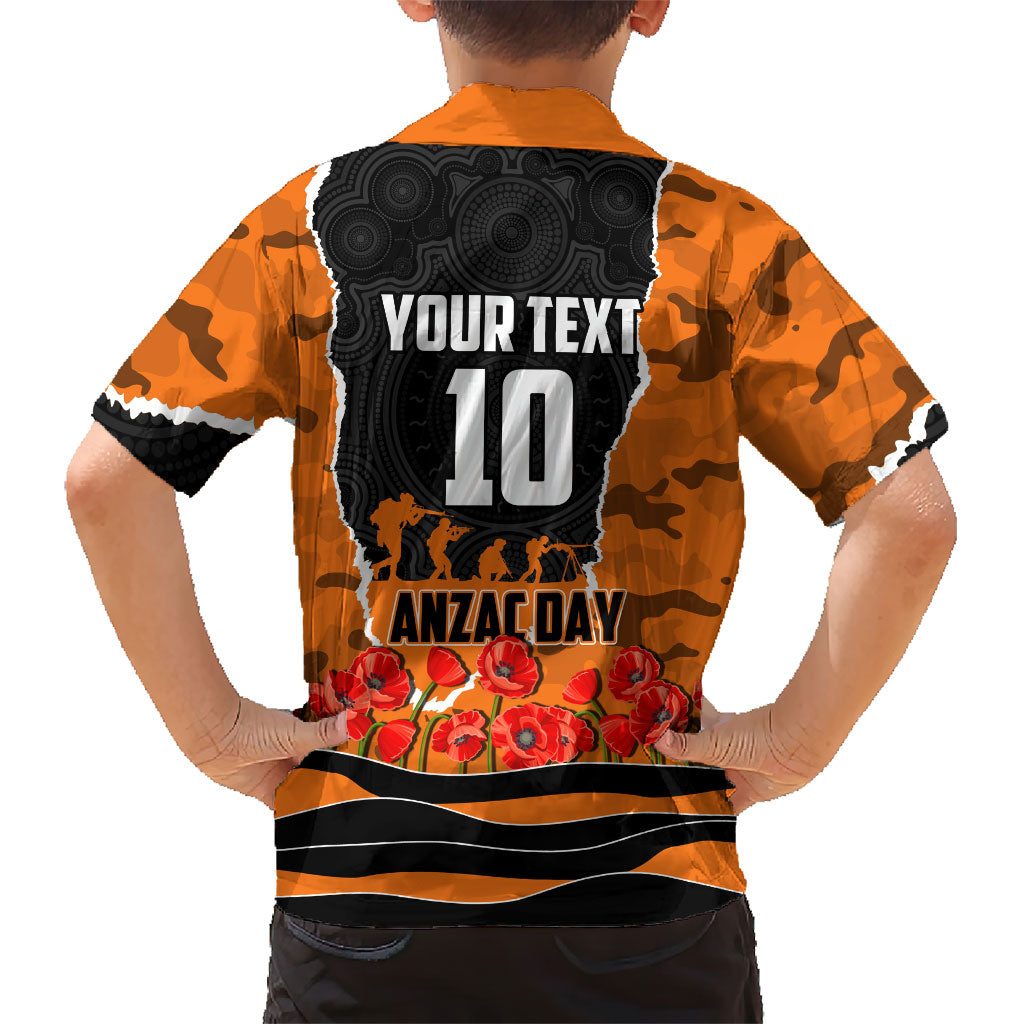 Personalized Wests Tigers ANZAC Tribute Hawaiian Shirt Poppy Field Soldier Silhouette Aboriginal Rugby Mascot
