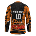 Personalized Wests Tigers ANZAC Tribute Hockey Jersey Poppy Field Soldier Silhouette Aboriginal Rugby Mascot