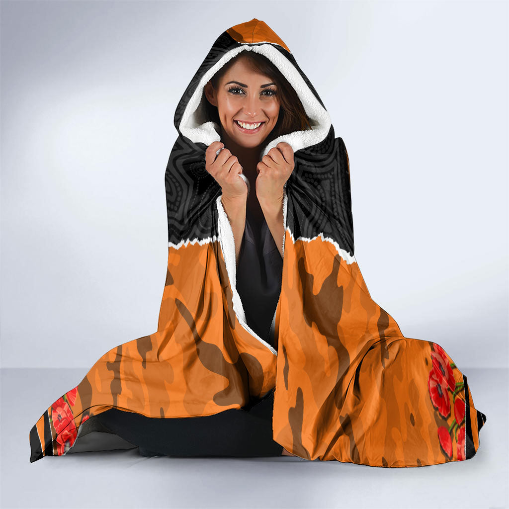 Personalized Wests Tigers ANZAC Tribute Hooded Blanket Poppy Field Soldier Silhouette Aboriginal Rugby Mascot