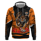 Personalized Wests Tigers ANZAC Tribute Hoodie Poppy Field Soldier Silhouette Aboriginal Rugby Mascot