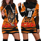 Personalized Wests Tigers ANZAC Tribute Hoodie Dress Poppy Field Soldier Silhouette Aboriginal Rugby Mascot