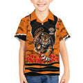 Personalized Wests Tigers ANZAC Tribute Kid Hawaiian Shirt Poppy Field Soldier Silhouette Aboriginal Rugby Mascot