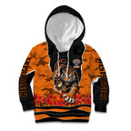 Personalized Wests Tigers ANZAC Tribute Kid Hoodie Poppy Field Soldier Silhouette Aboriginal Rugby Mascot