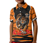 Personalized Wests Tigers ANZAC Tribute Kid Polo Shirt Poppy Field Soldier Silhouette Aboriginal Rugby Mascot