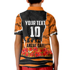 Personalized Wests Tigers ANZAC Tribute Kid Polo Shirt Poppy Field Soldier Silhouette Aboriginal Rugby Mascot