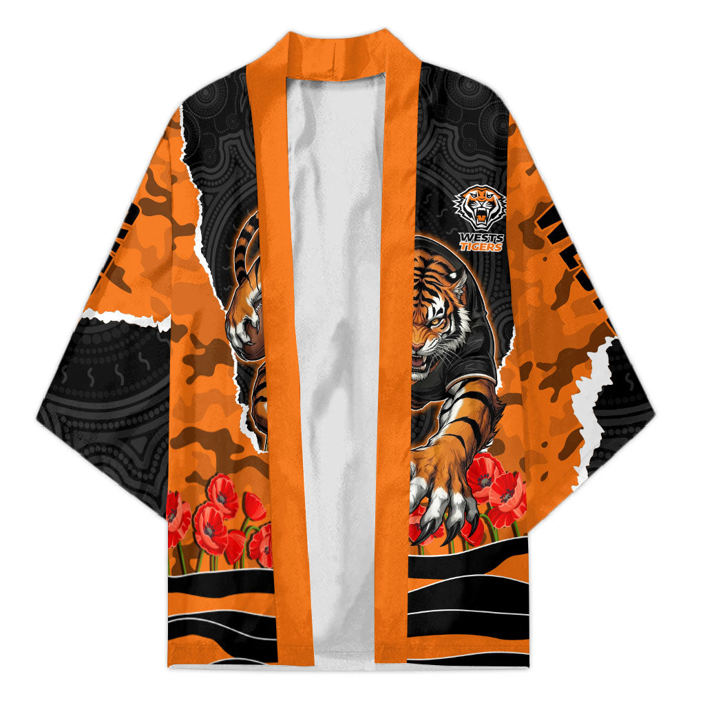 Personalized Wests Tigers ANZAC Tribute Kimono Poppy Field Soldier Silhouette Aboriginal Rugby Mascot