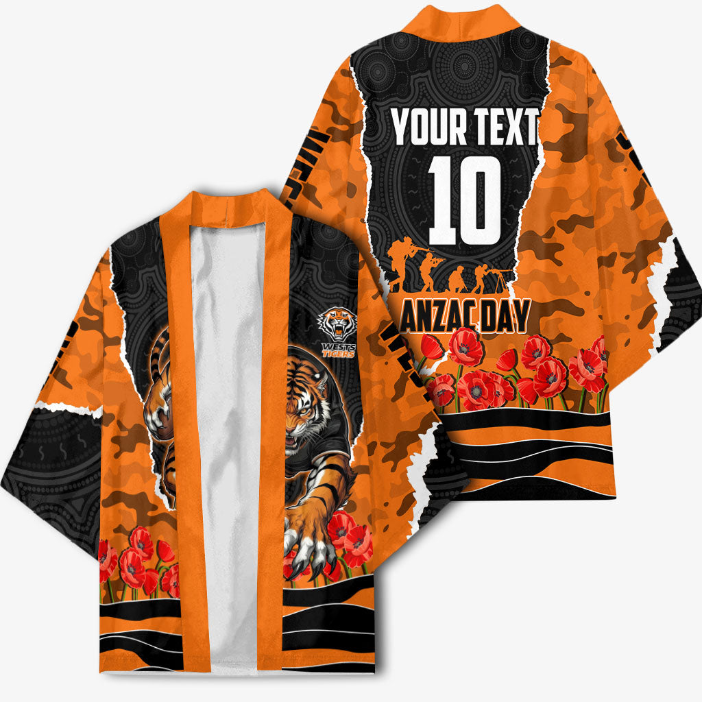 Personalized Wests Tigers ANZAC Tribute Kimono Poppy Field Soldier Silhouette Aboriginal Rugby Mascot
