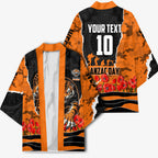 Personalized Wests Tigers ANZAC Tribute Kimono Poppy Field Soldier Silhouette Aboriginal Rugby Mascot
