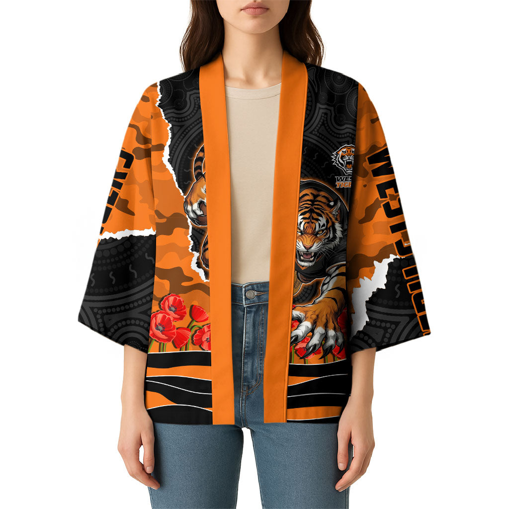 Personalized Wests Tigers ANZAC Tribute Kimono Poppy Field Soldier Silhouette Aboriginal Rugby Mascot