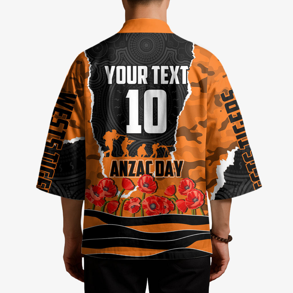 Personalized Wests Tigers ANZAC Tribute Kimono Poppy Field Soldier Silhouette Aboriginal Rugby Mascot