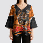 Personalized Wests Tigers ANZAC Tribute Kimono Sleeve Blouse Poppy Field Soldier Silhouette Aboriginal Rugby Mascot