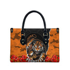 Personalized Wests Tigers ANZAC Tribute Leather Bag Poppy Field Soldier Silhouette Aboriginal Rugby Mascot