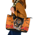 Personalized Wests Tigers ANZAC Tribute Leather Tote Bag Poppy Field Soldier Silhouette Aboriginal Rugby Mascot