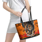 Personalized Wests Tigers ANZAC Tribute Leather Tote Bag Poppy Field Soldier Silhouette Aboriginal Rugby Mascot
