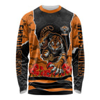 Personalized Wests Tigers ANZAC Tribute Long Sleeve Shirt Poppy Field Soldier Silhouette Aboriginal Rugby Mascot