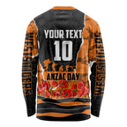 Personalized Wests Tigers ANZAC Tribute Long Sleeve Shirt Poppy Field Soldier Silhouette Aboriginal Rugby Mascot
