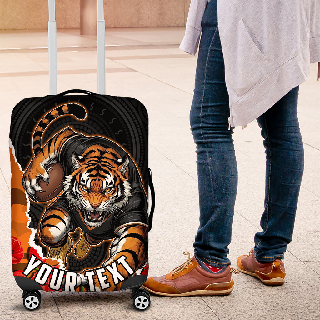 Personalized Wests Tigers ANZAC Tribute Luggage Cover Poppy Field Soldier Silhouette Aboriginal Rugby Mascot