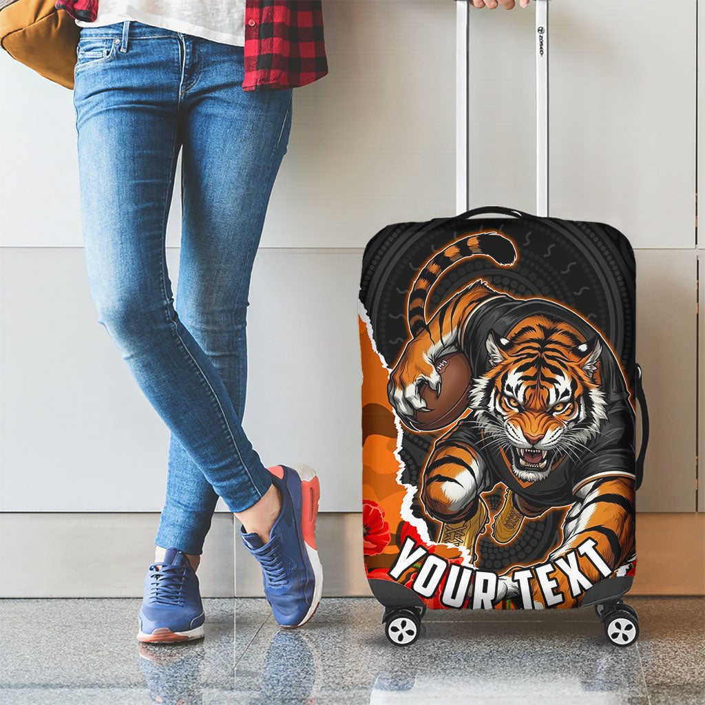 Personalized Wests Tigers ANZAC Tribute Luggage Cover Poppy Field Soldier Silhouette Aboriginal Rugby Mascot