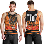 Personalized Wests Tigers ANZAC Tribute Men Tank Top Poppy Field Soldier Silhouette Aboriginal Rugby Mascot