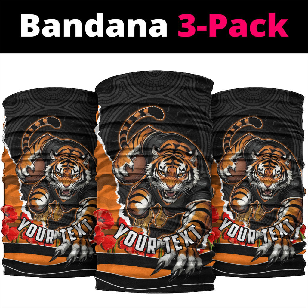 Personalized Wests Tigers ANZAC Tribute Neck Gaiter Poppy Field Soldier Silhouette Aboriginal Rugby Mascot