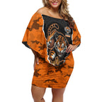 Personalized Wests Tigers ANZAC Tribute Off Shoulder Short Dress Poppy Field Soldier Silhouette Aboriginal Rugby Mascot
