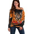 Personalized Wests Tigers ANZAC Tribute Off Shoulder Sweater Poppy Field Soldier Silhouette Aboriginal Rugby Mascot