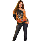 Personalized Wests Tigers ANZAC Tribute Off Shoulder Sweater Poppy Field Soldier Silhouette Aboriginal Rugby Mascot
