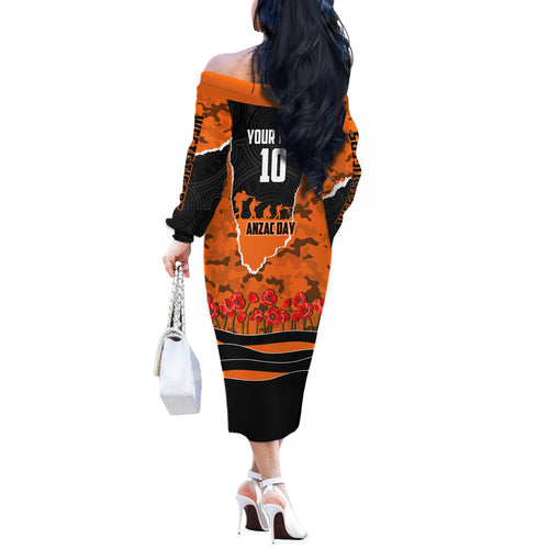 Personalized Wests Tigers ANZAC Tribute Off The Shoulder Long Sleeve Dress Poppy Field Soldier Silhouette Aboriginal Rugby Mascot