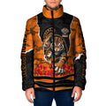 Personalized Wests Tigers ANZAC Tribute Padded Jacket Poppy Field Soldier Silhouette Aboriginal Rugby Mascot
