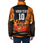 Personalized Wests Tigers ANZAC Tribute Padded Jacket Poppy Field Soldier Silhouette Aboriginal Rugby Mascot