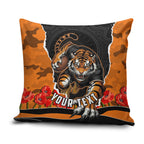 Personalized Wests Tigers ANZAC Tribute Pillow Cover Poppy Field Soldier Silhouette Aboriginal Rugby Mascot