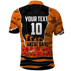 Personalized Wests Tigers ANZAC Tribute Polo Shirt Poppy Field Soldier Silhouette Aboriginal Rugby Mascot