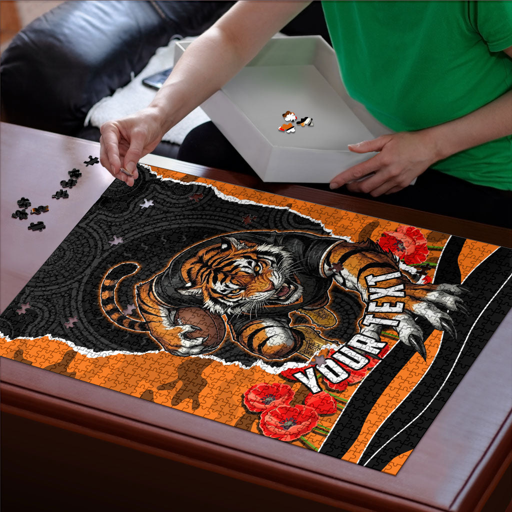 Personalized Wests Tigers ANZAC Tribute Puzzle Poppy Field Soldier Silhouette Aboriginal Rugby Mascot