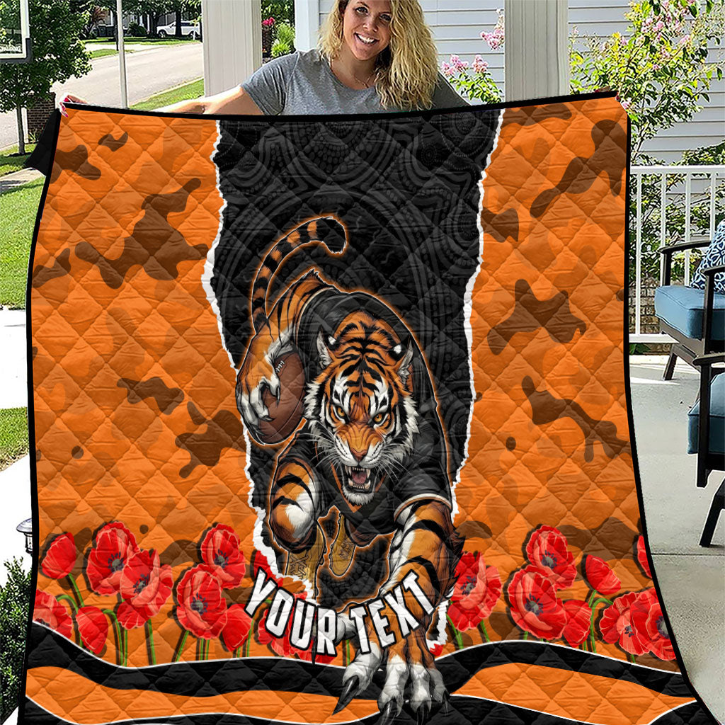 Personalized Wests Tigers ANZAC Tribute Quilt Poppy Field Soldier Silhouette Aboriginal Rugby Mascot