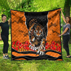 Personalized Wests Tigers ANZAC Tribute Quilt Poppy Field Soldier Silhouette Aboriginal Rugby Mascot