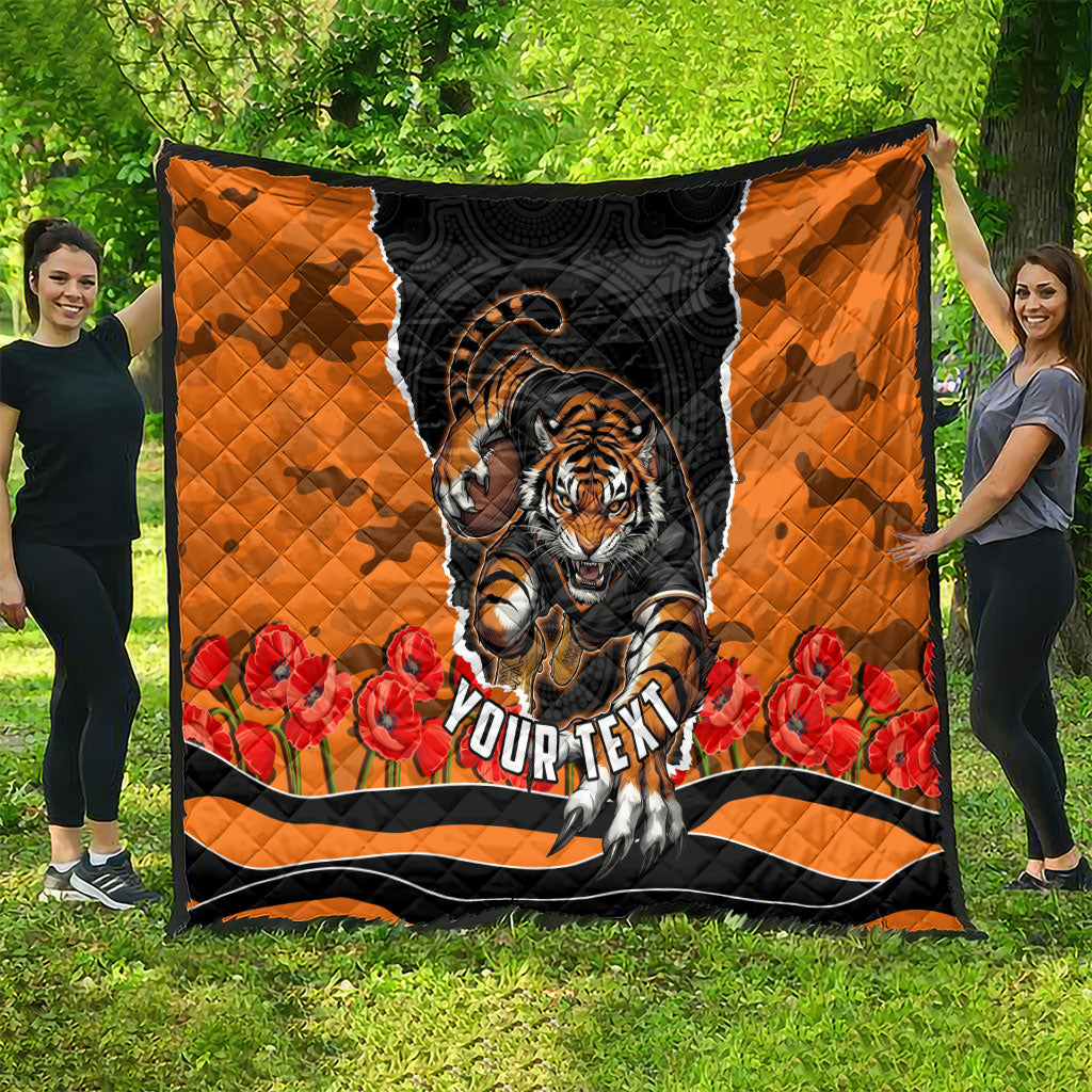 Personalized Wests Tigers ANZAC Tribute Quilt Poppy Field Soldier Silhouette Aboriginal Rugby Mascot
